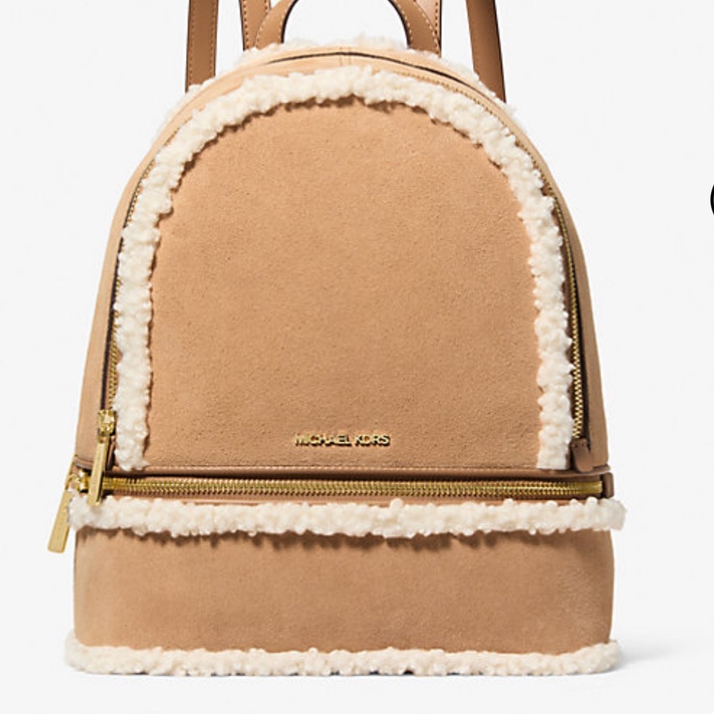 MICHAEL KORS Rhea Medium Suede and Faux Shearling Backpack
Peanut 
NWT - Picture 3 of 16